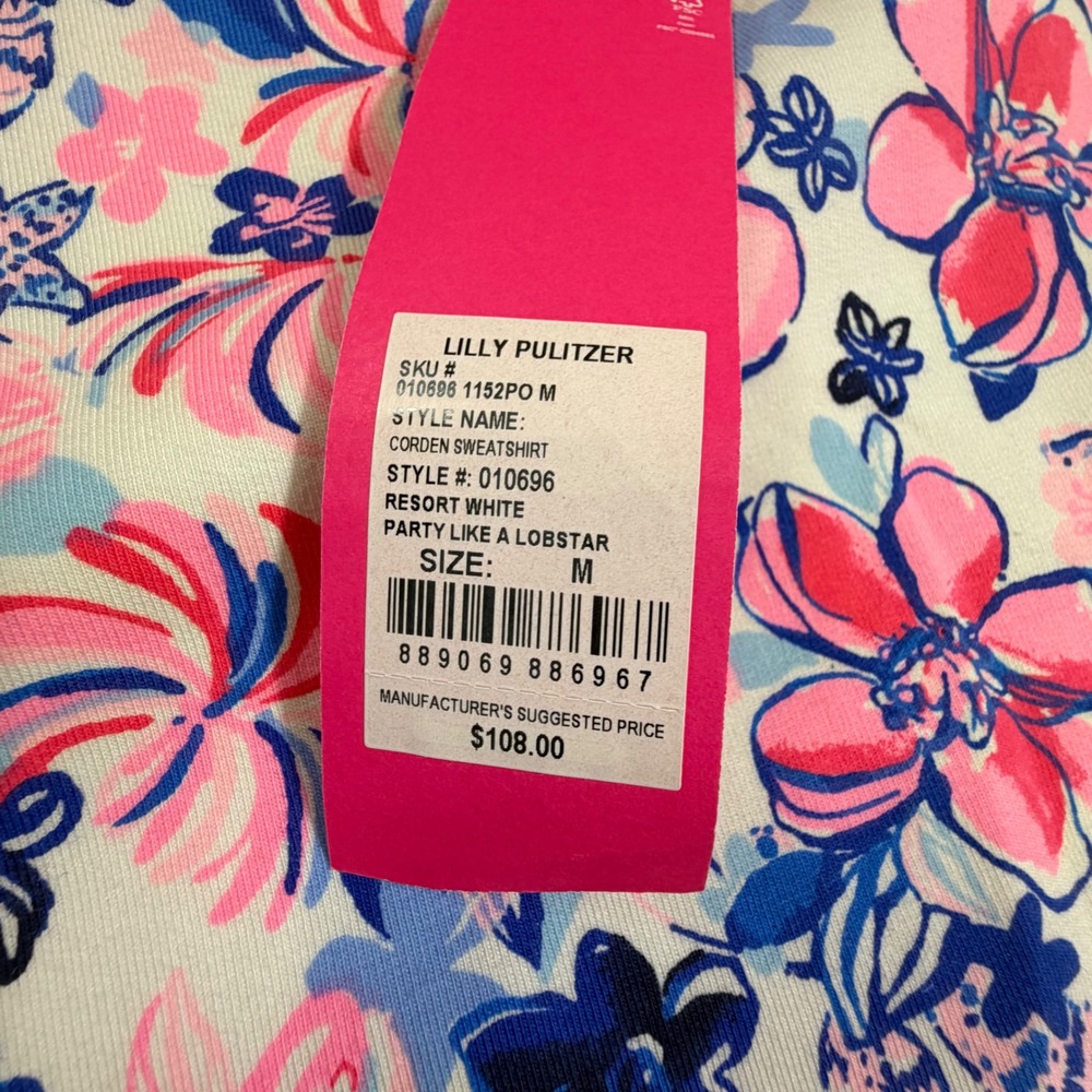 Lilly Pulitzer Corden Sweatshirt Party Like a Lobstar Floral Puff Sleeve Medium - Picture 2 of 6